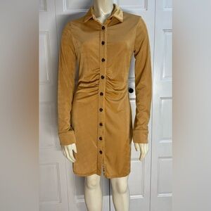 Miss Lola Ribbed Knit Bodycon Button Down Shirt Knee Length Dress - M - EUC